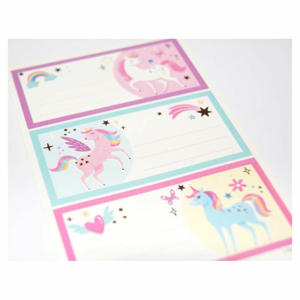 12 étiquettes adhésives scolaires - rectangle - licornes magiques