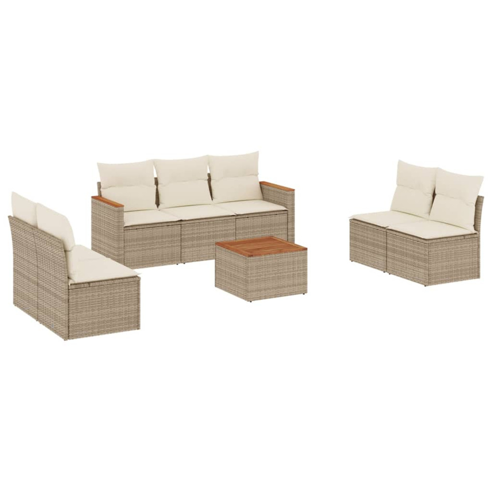 Salon de jardin avec coussins 8 pcs beige résine tressée