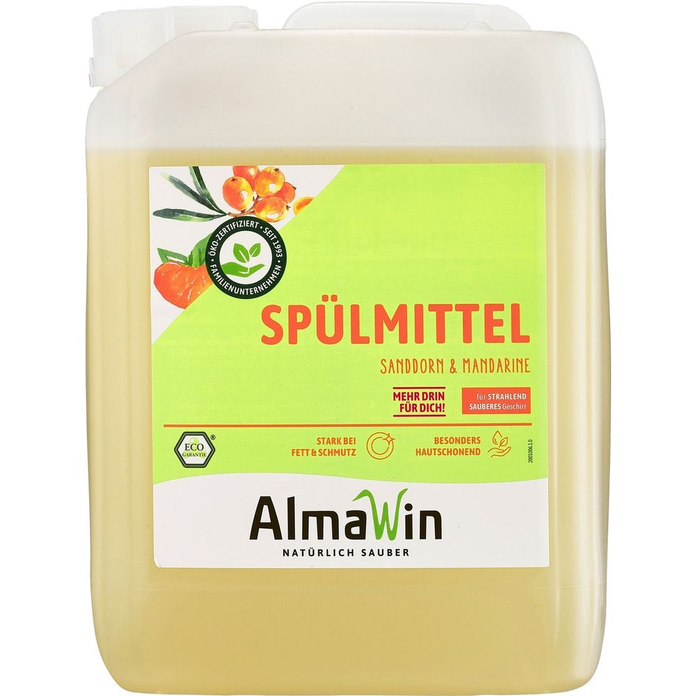 Liquide vaisselle écologique 5 liter, nettoyant vaisselle naturel, sanddorn mandarine