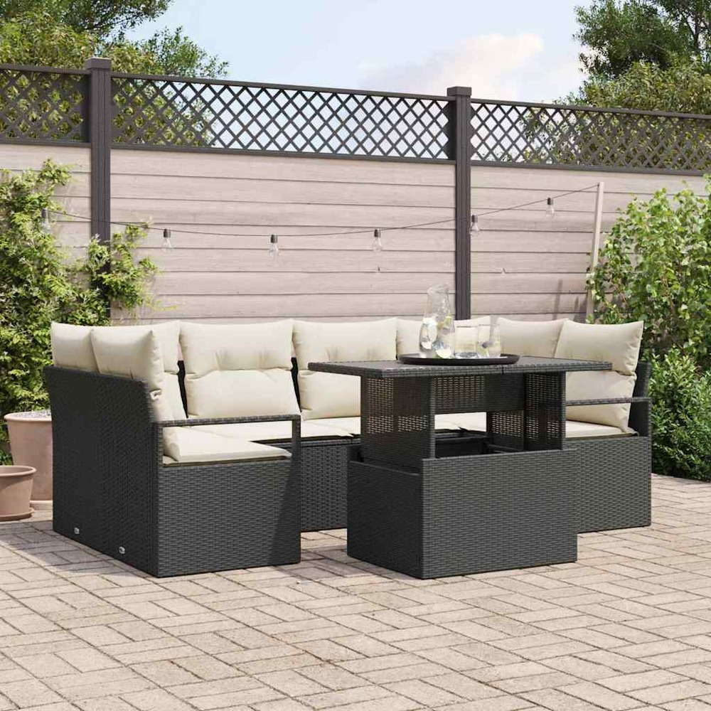 Ensemble de canapé de jardin 7 pcs noir poly rotin