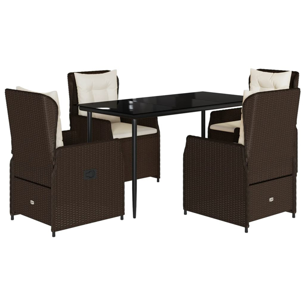 Ensemble à manger de jardin 5 pcs et coussins marron poly rotin