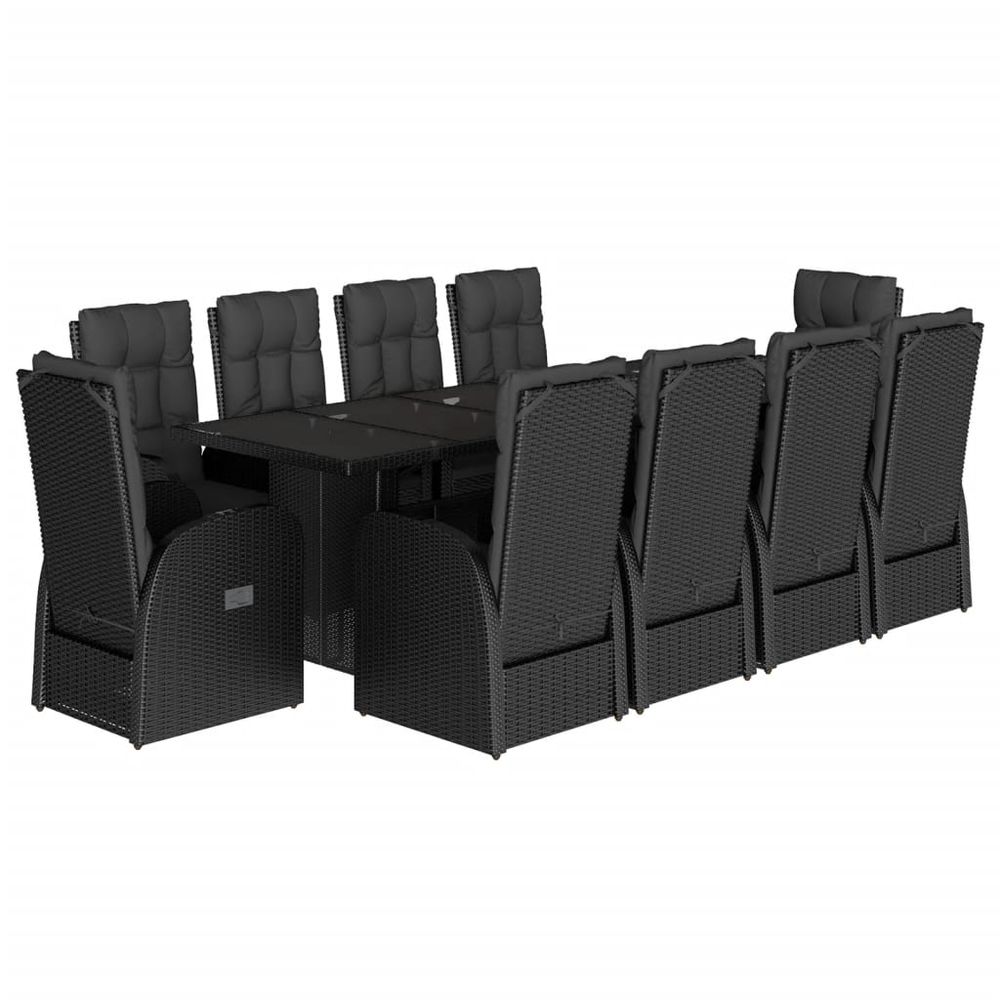 Ensemble à manger de jardin 11 pcs coussins noir résine tressée