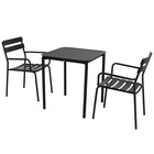 Table de terrasse carrée (70 x 70cm) et 2 fauteuils noir