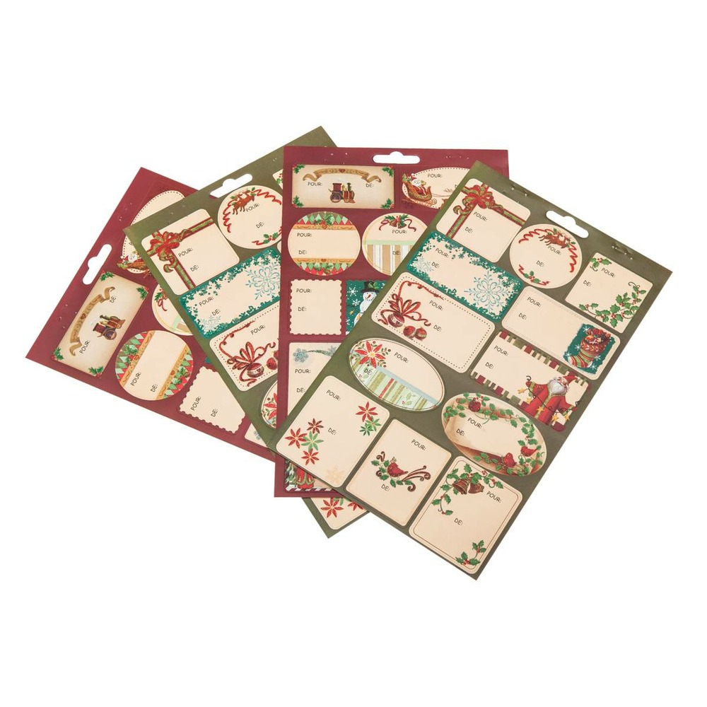 Planches de 48 ou 52 étiquettes cadeaux autocollantes