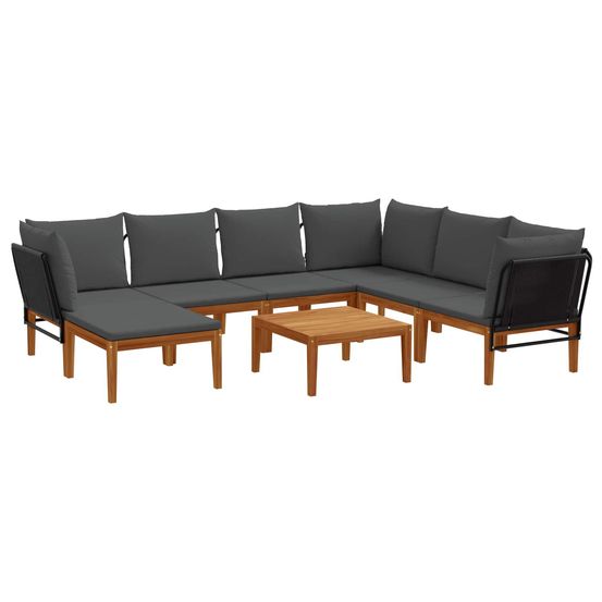8 pc bois d'acacia massif et corde naturel