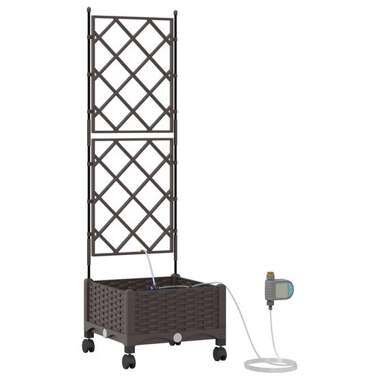 Porte-plante de jardin avec irrigation et roues marron pp