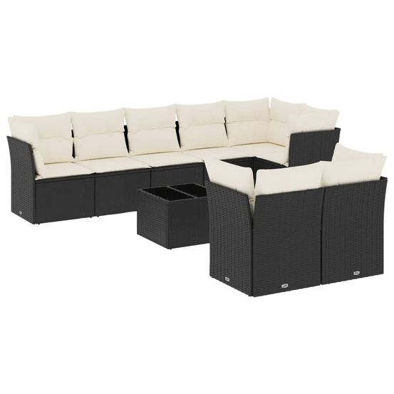 Salon de jardin 9 pcs avec coussins noir résine tressée