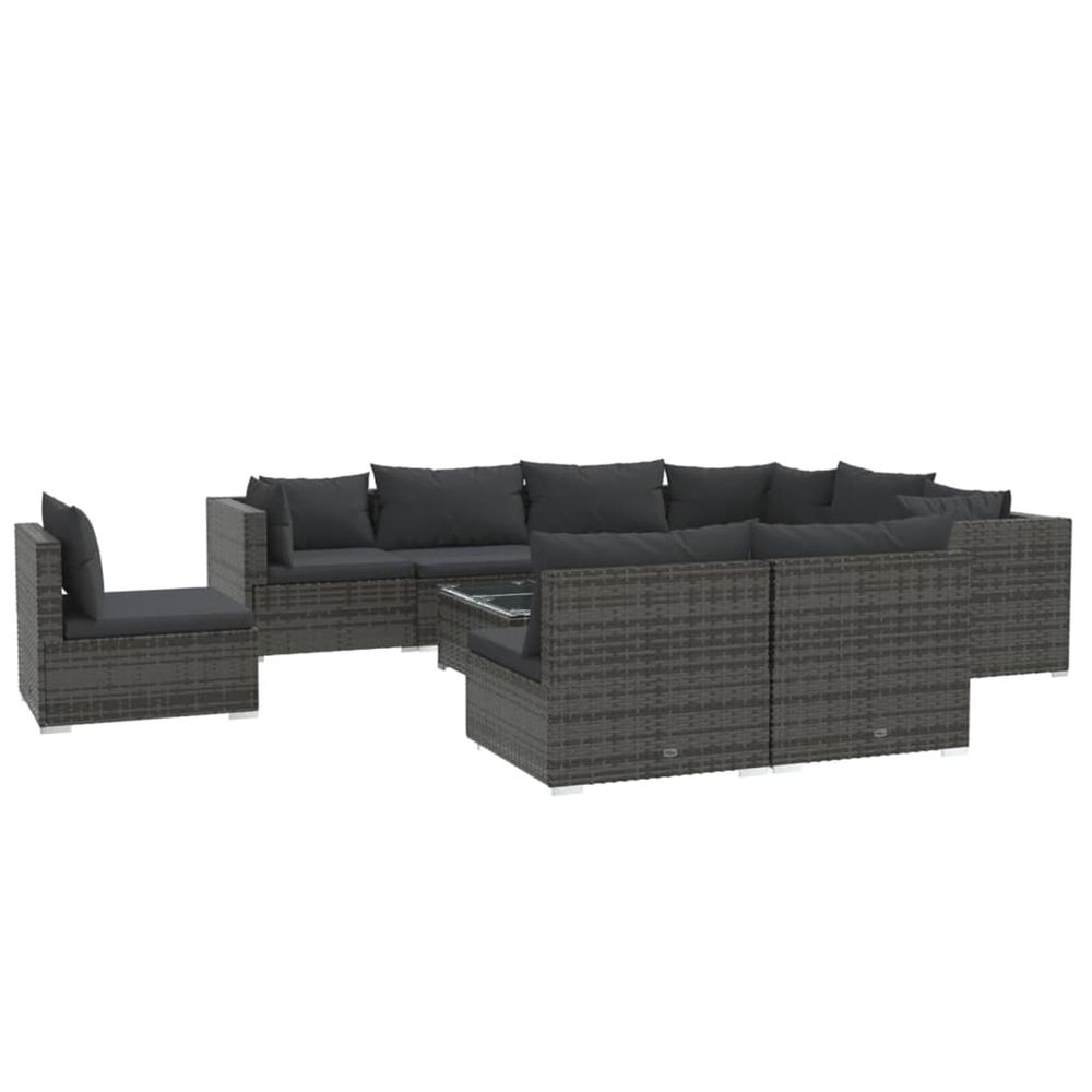 Salon de jardin 10 pcs avec coussins résine tressée gris