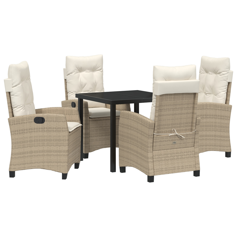 Ensemble de mobilier de jardin 5 pièces avec coussins beige poly rattan
