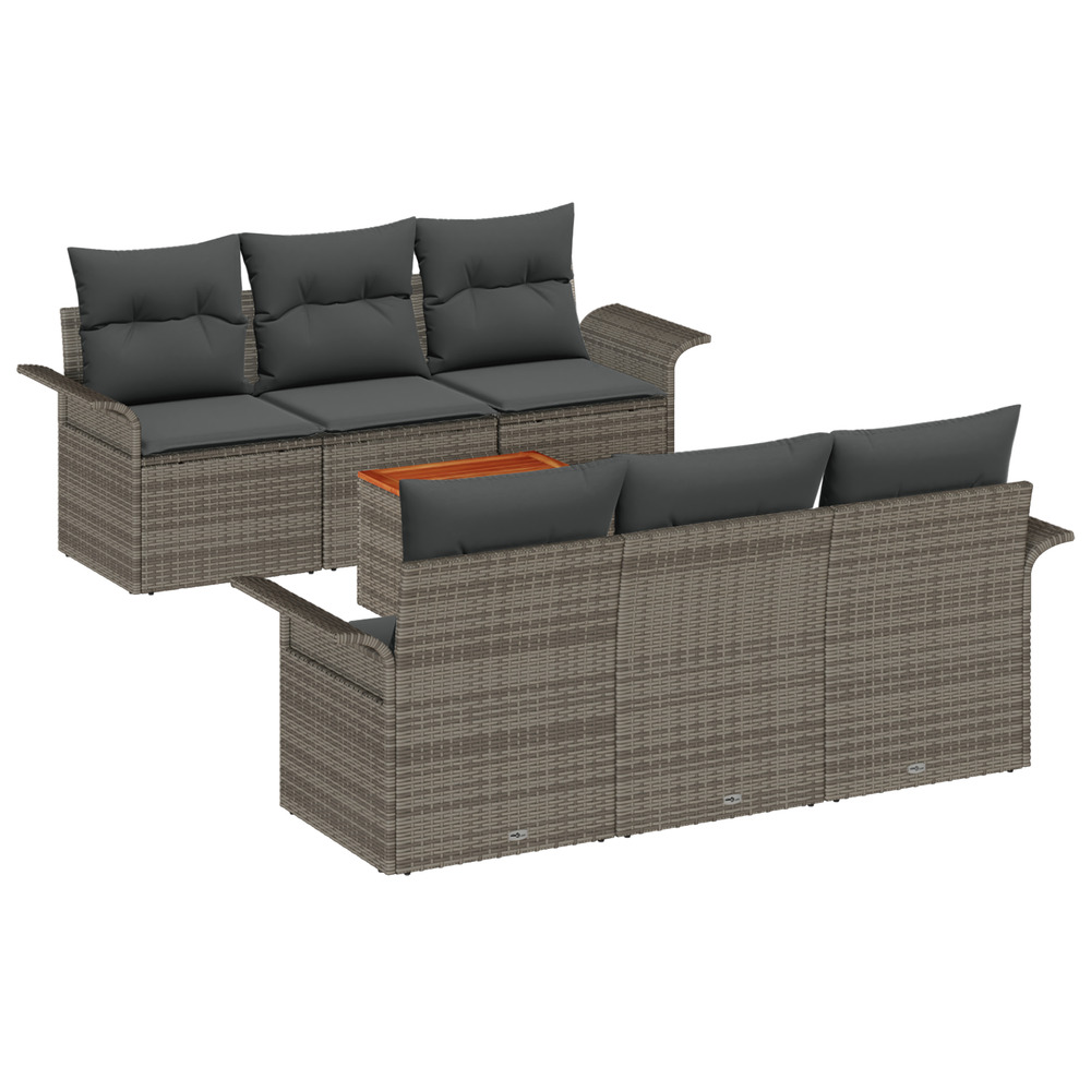 Ensemble de canapés de jardin 7 pièces avec coussins gris poly rattan acacia