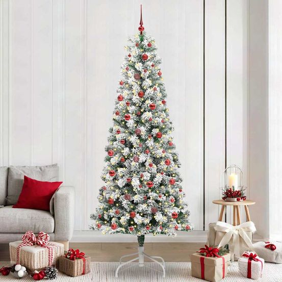 Sapin de noël artificiel haut de 240 cm, pack complet avec lumières led et set de 120 boules