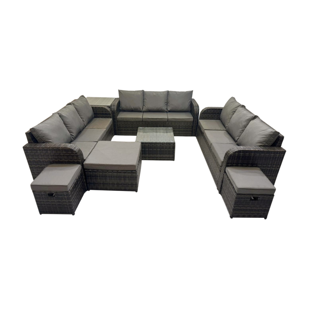 12 places ensembles de meubles de jardin avec table basse carrée canapé 3 places 3 tabourets table d'appoint gris foncé mixte