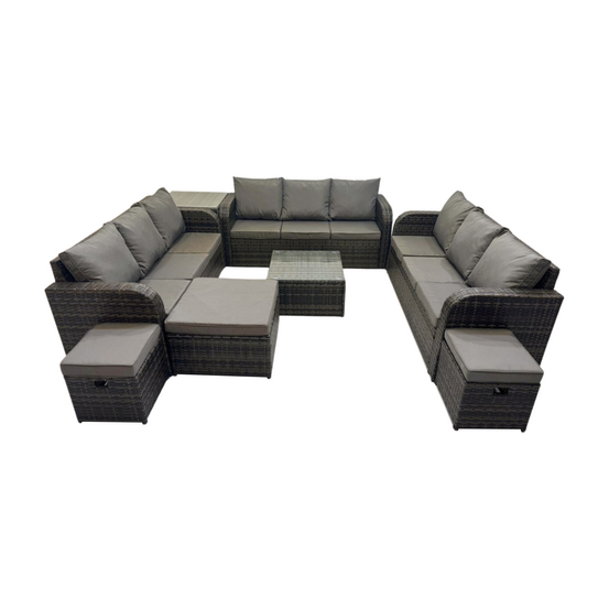 12 places ensembles de meubles de jardin avec table basse carrée canapé 3 places 3 tabourets table d'appoint gris foncé mixte