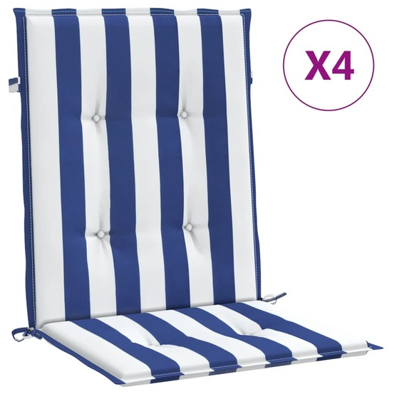 Coussins de chaise à dossier bas lot de 4 rayures bleu et blanc