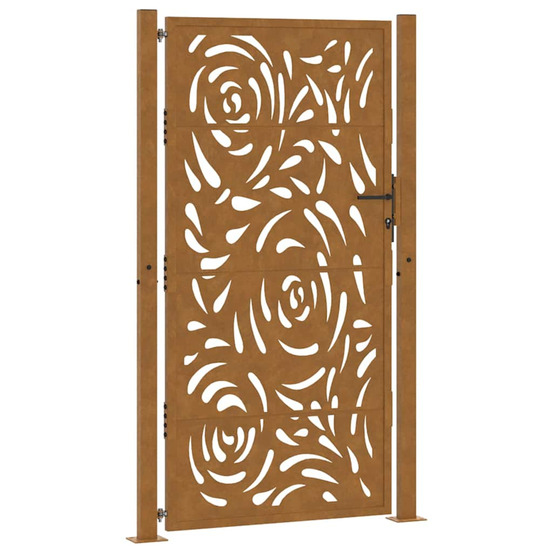 Portail de jardin 100x175 cm en acier patiné motif flamme