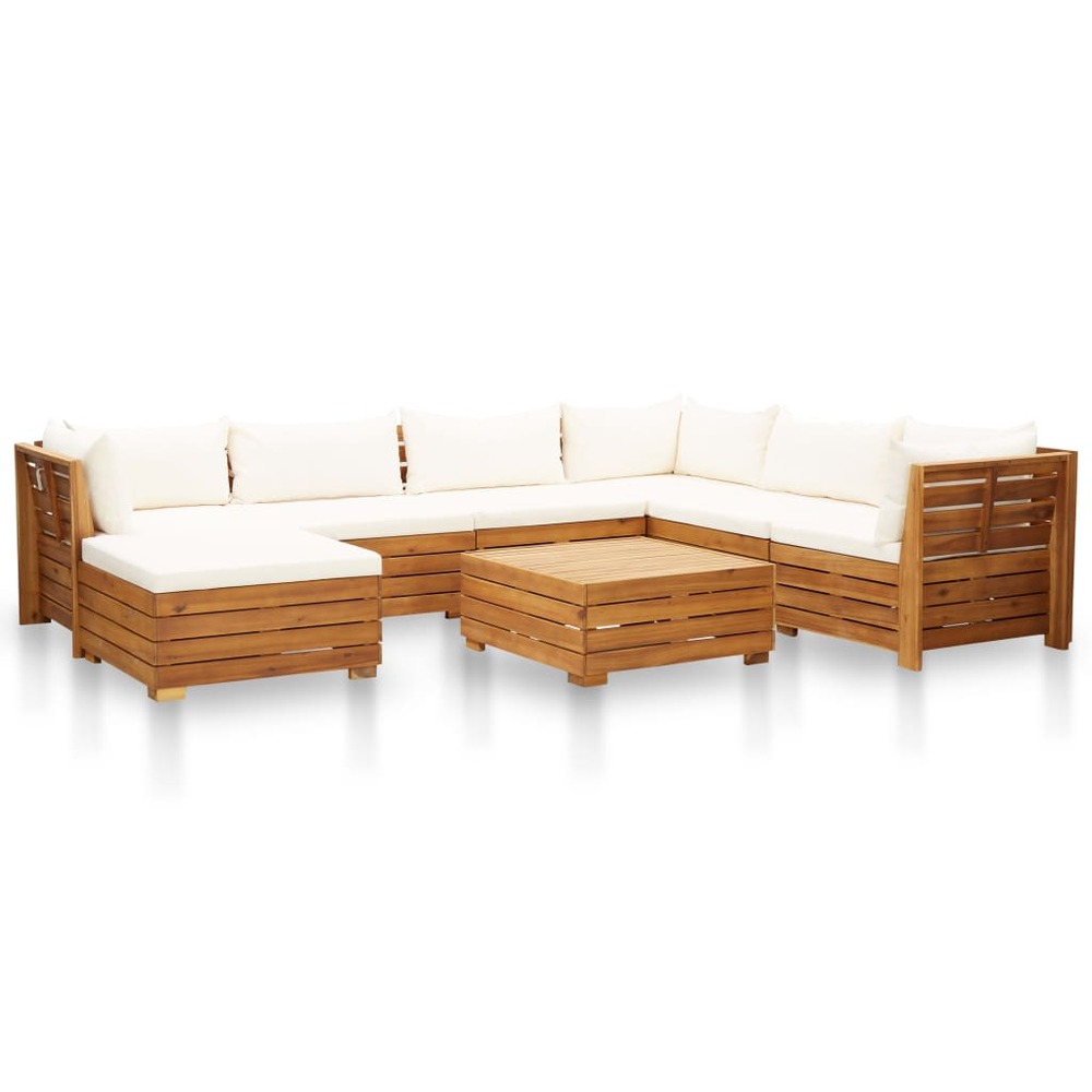 Salon de jardin meuble d'extérieur ensemble de mobilier 8 pièces avec coussins acacia solide blanc crème