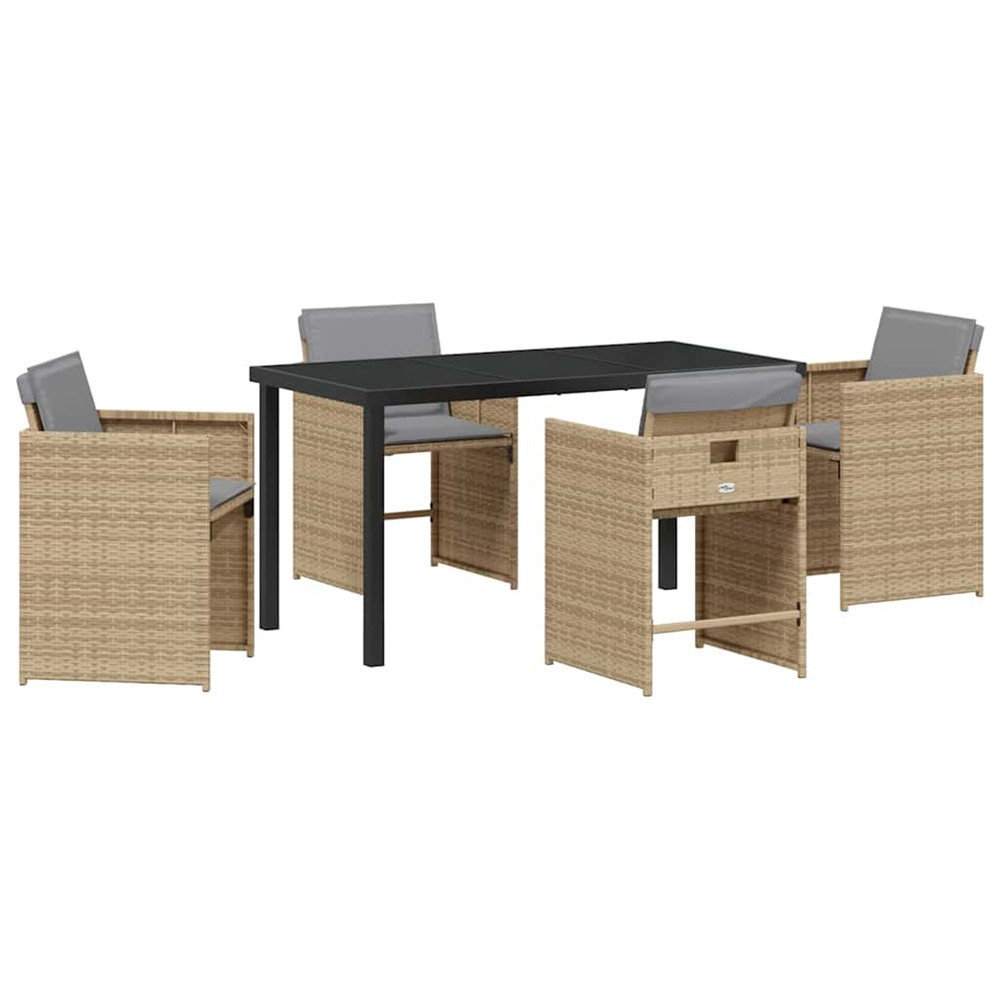 Ensemble de salle à manger pour jardin 5 pcs beige polyrotin