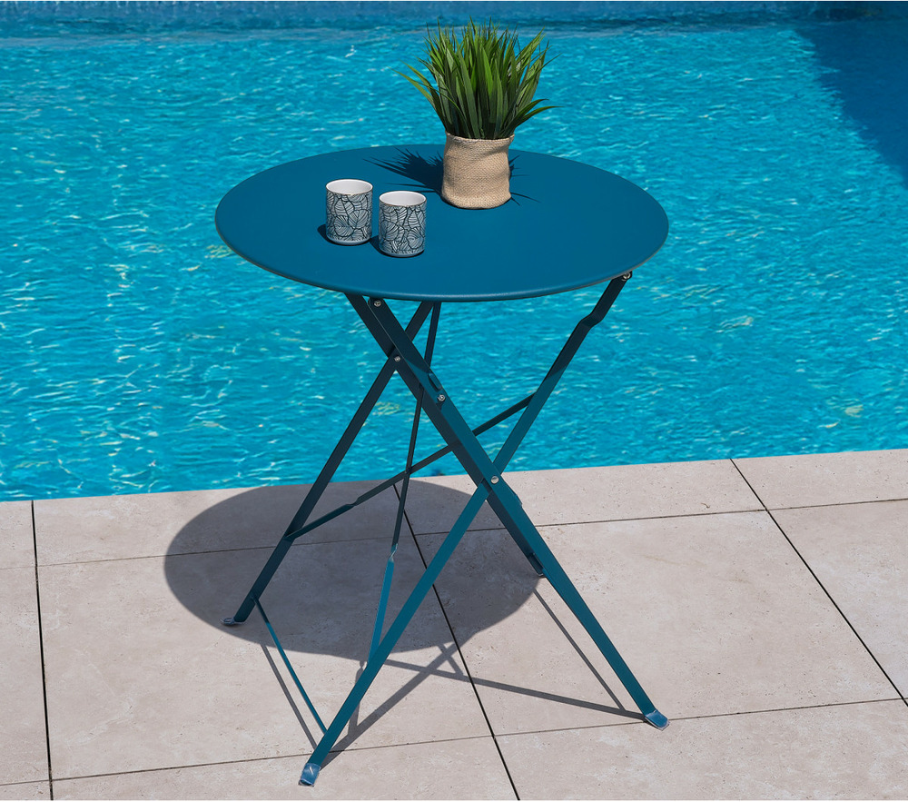 Table de jardin pliante - 2 places - bleu canard - capri