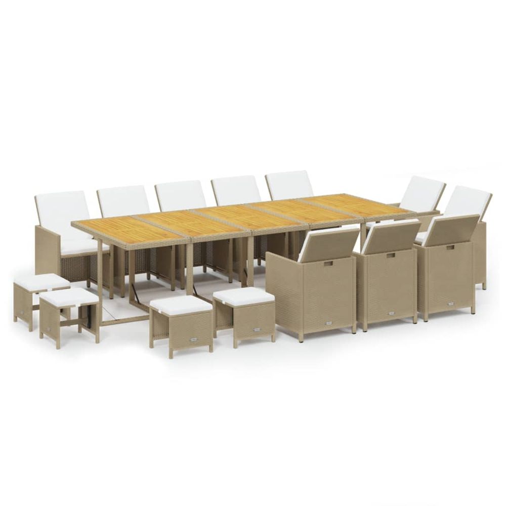 Ensemble à manger de jardin coussins 15pcs résine tressée beige