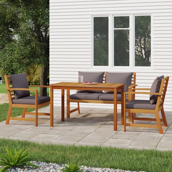 Ensemble à manger de jardin 4 pcs coussins bois acacia
