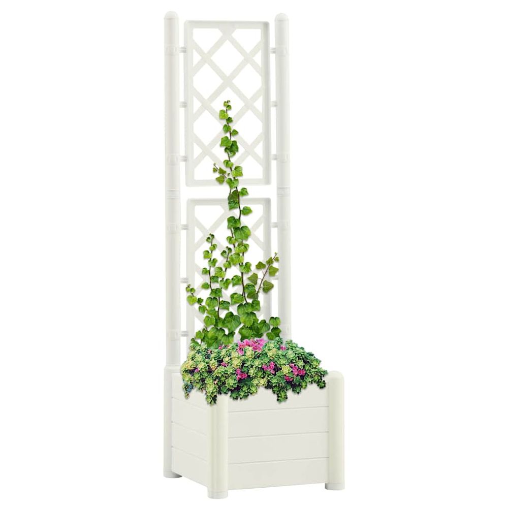 Jardinière carrée 30l avec treillis pour plantes grimpantes balcon terrasse blanc