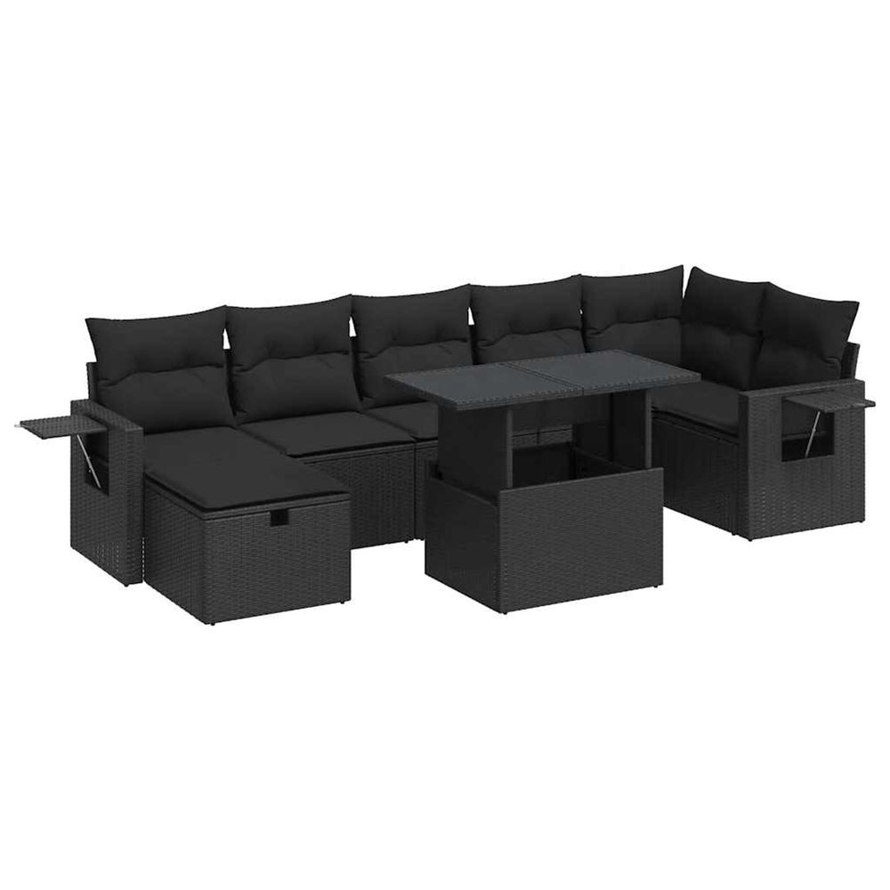 Salon de jardin 8 pcs avec coussins noir résine tressée