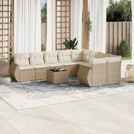 Salon de jardin avec coussins 10 pcs beige résine tressée