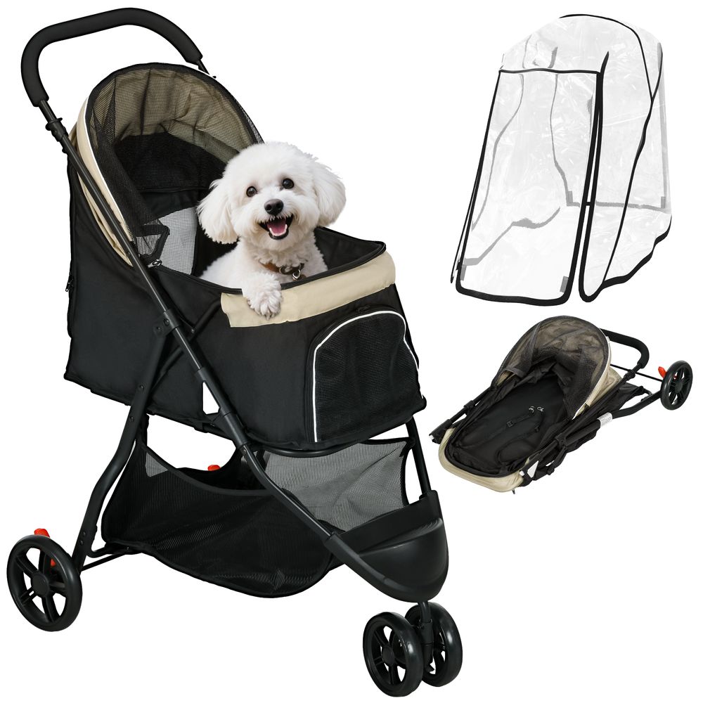 Poussette animaux acier tissu pour petit chien chat housse pluie pliable 80x51x100cm kaki - comfortxl outdoor living
