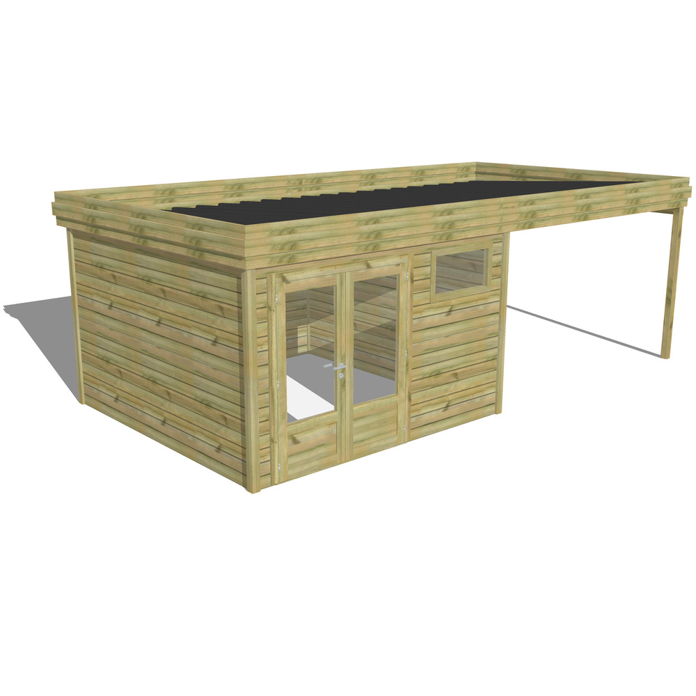 Abri de jardin bois pin traité autoclave 27mm - 6,94x3,44m / 24m2 - bac acier - abri français