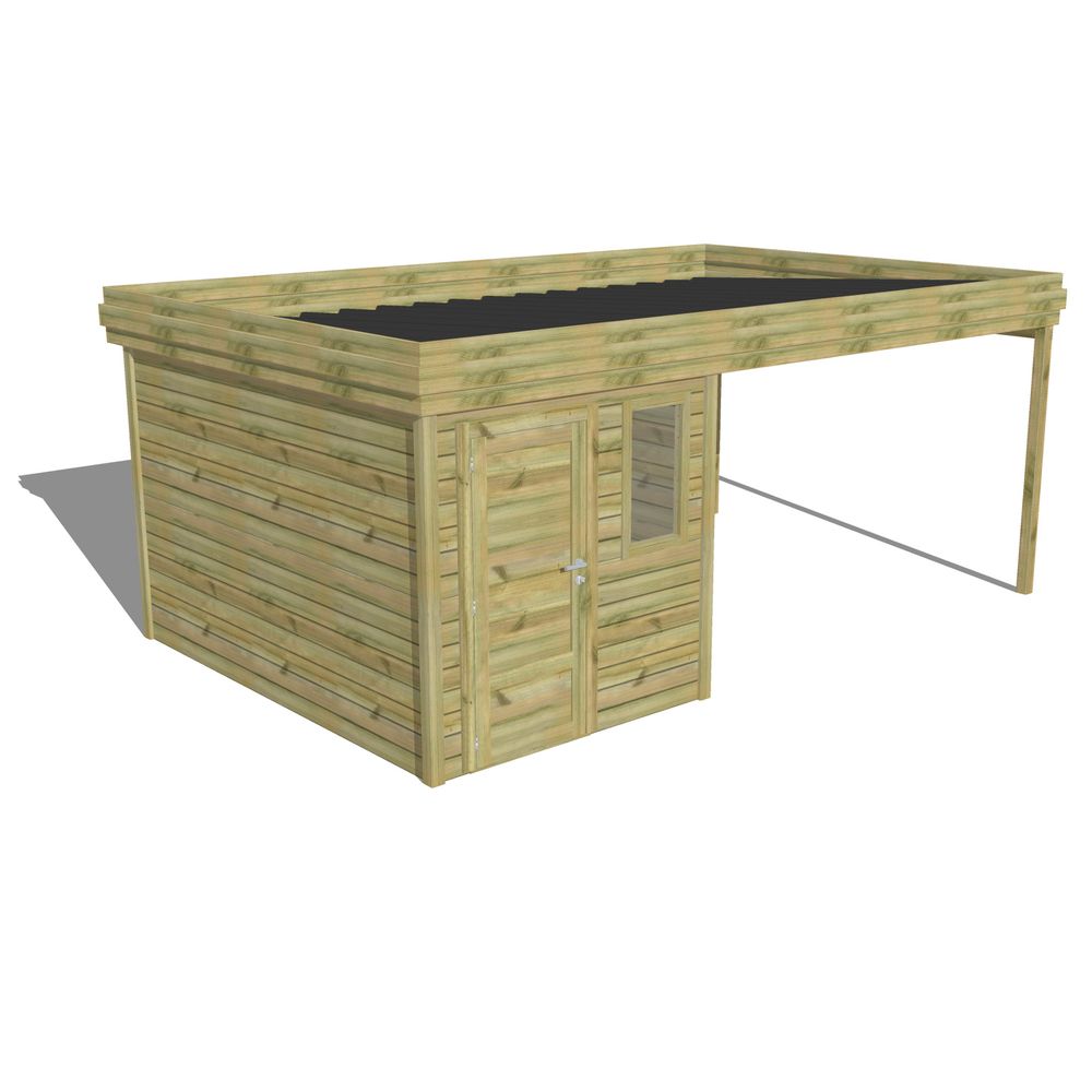 Abri de jardin bois pin traité autoclave 27mm - 5,64x3,44m / 19m2 - bac acier - abri français