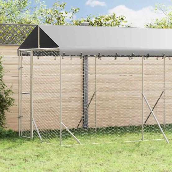 Chenil extérieur acier galvanisé avec toit de protection pour jardin 2x6x2,5 m