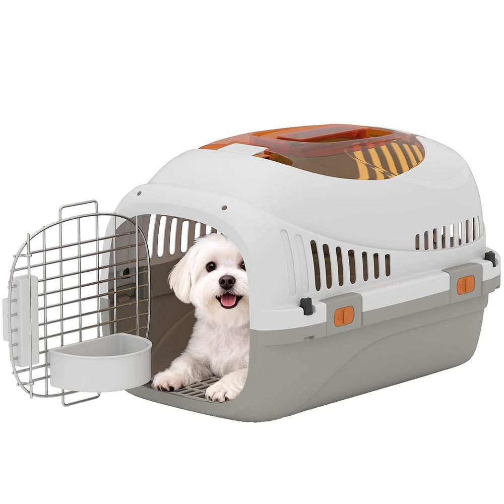 Caisse transport animaux pp porte acier voyage avion réduction anxiété gris clair