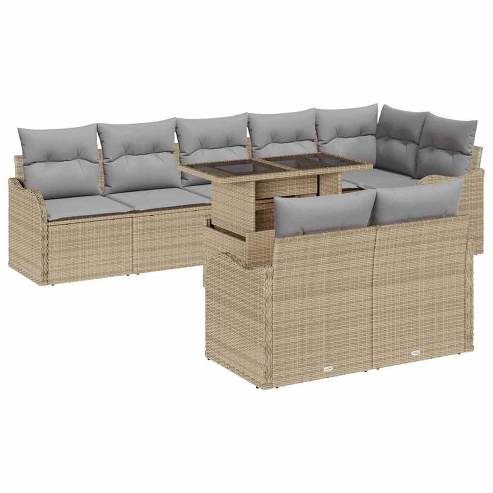 Ensemble de canapé de jardin 9 pc beige poly rattan