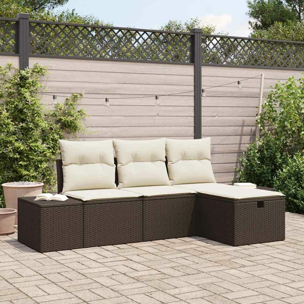Ensemble de canapé de jardin 4 pcs marron poly rotin