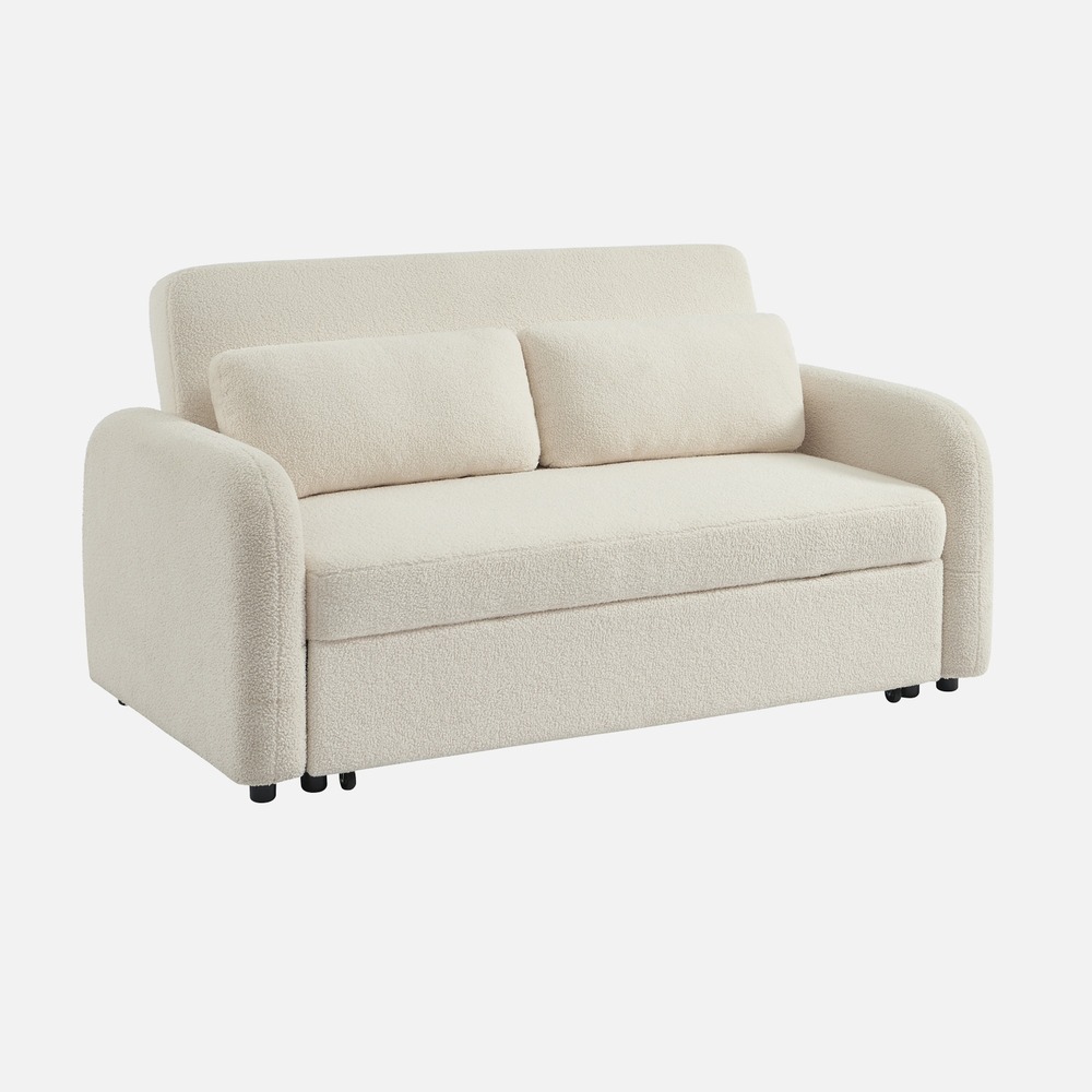 Canapé convertible arrondi 2 places bouclette l 170 x p 90 x h 88cm - lino