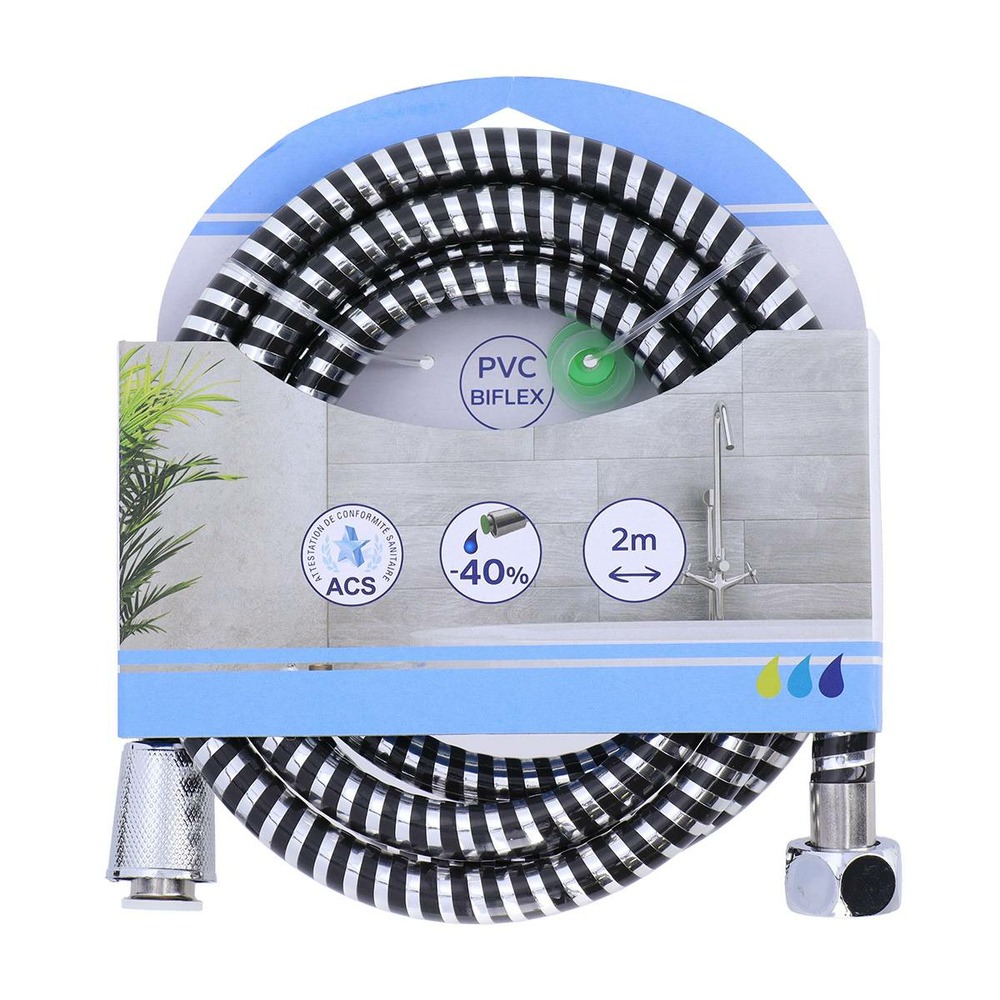 Flexible de douche pvc 200cm - noir/argente