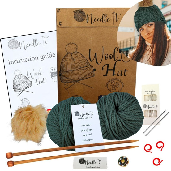 Needle it® kit tricot bonnet complet vert