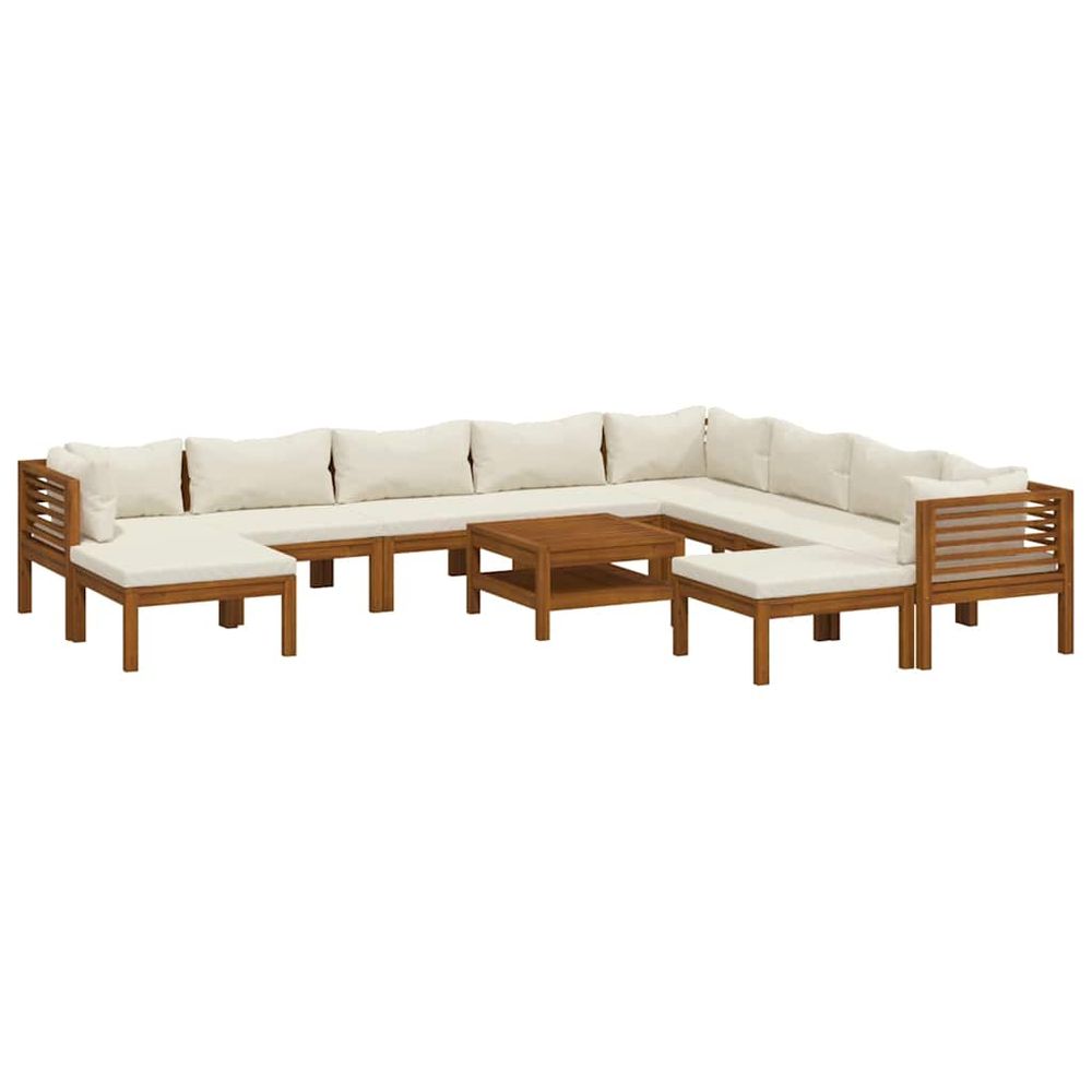 Salon de jardin 11 pcs avec coussin crème bois d'acacia solide