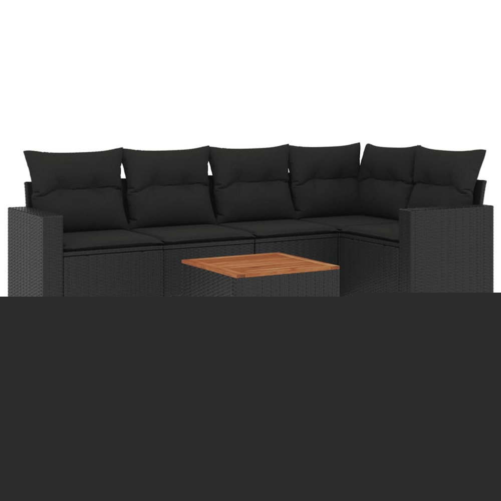 Salon de jardin 6 pcs avec coussins noir résine tressée