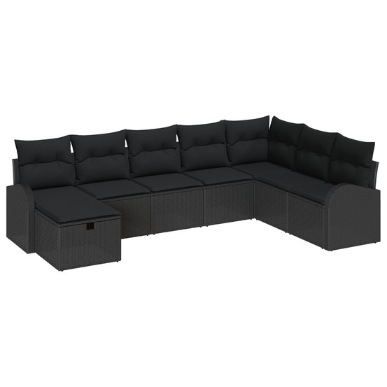 Set de canapés de jardin 8 pièces avec coussins noir poly rattan