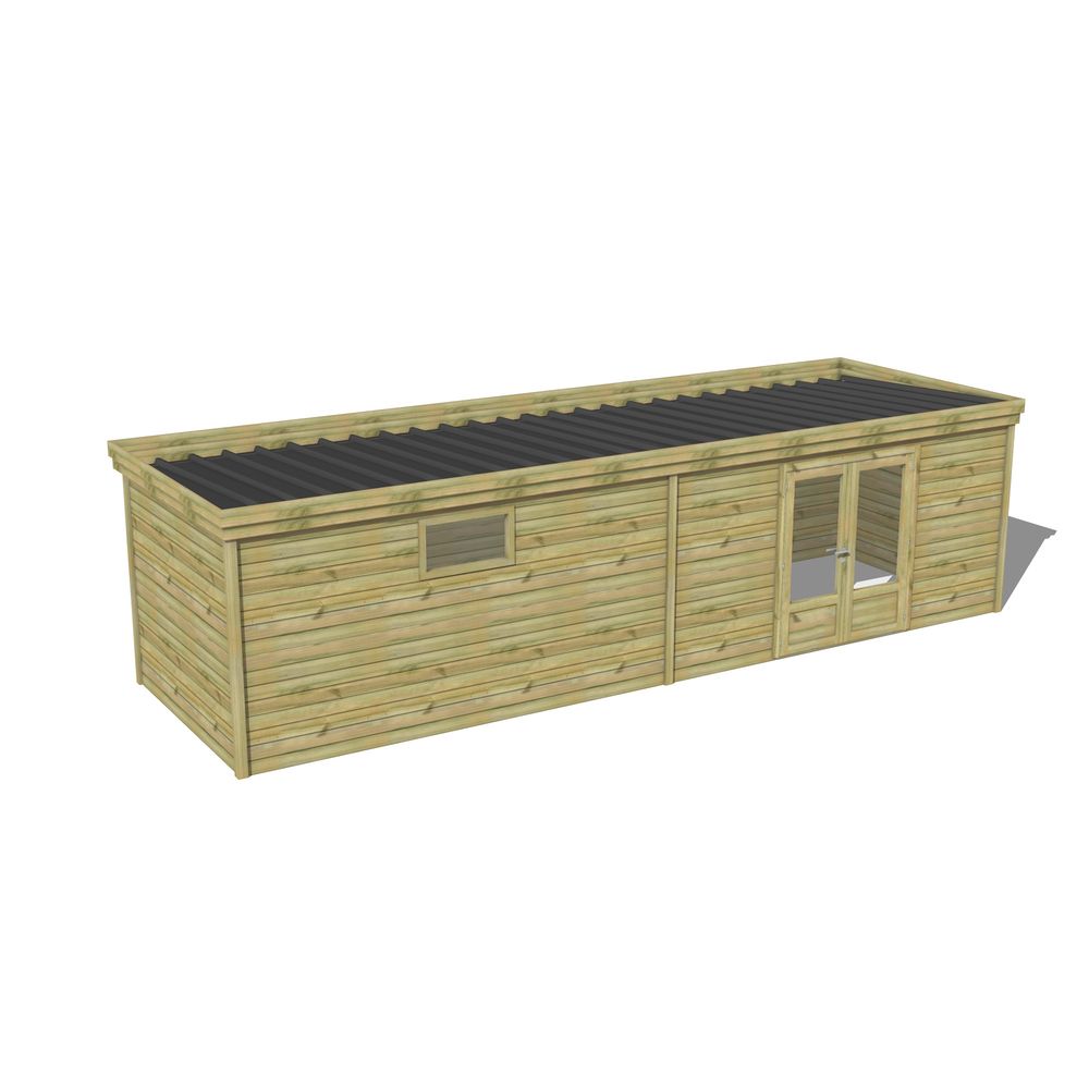 Abri de jardin bois pin traité autoclave 27mm - 8,595x2,64m / 23m2 - bac acier - abri français