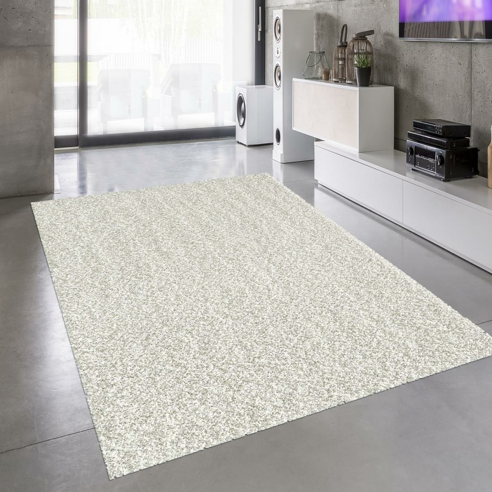 Tapis shaggy 120x170 rectangle tissé crème motif uni sg loca