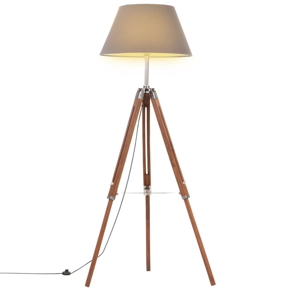 Lampadaire à trépied marron miel et gris bois de teck 141 cm