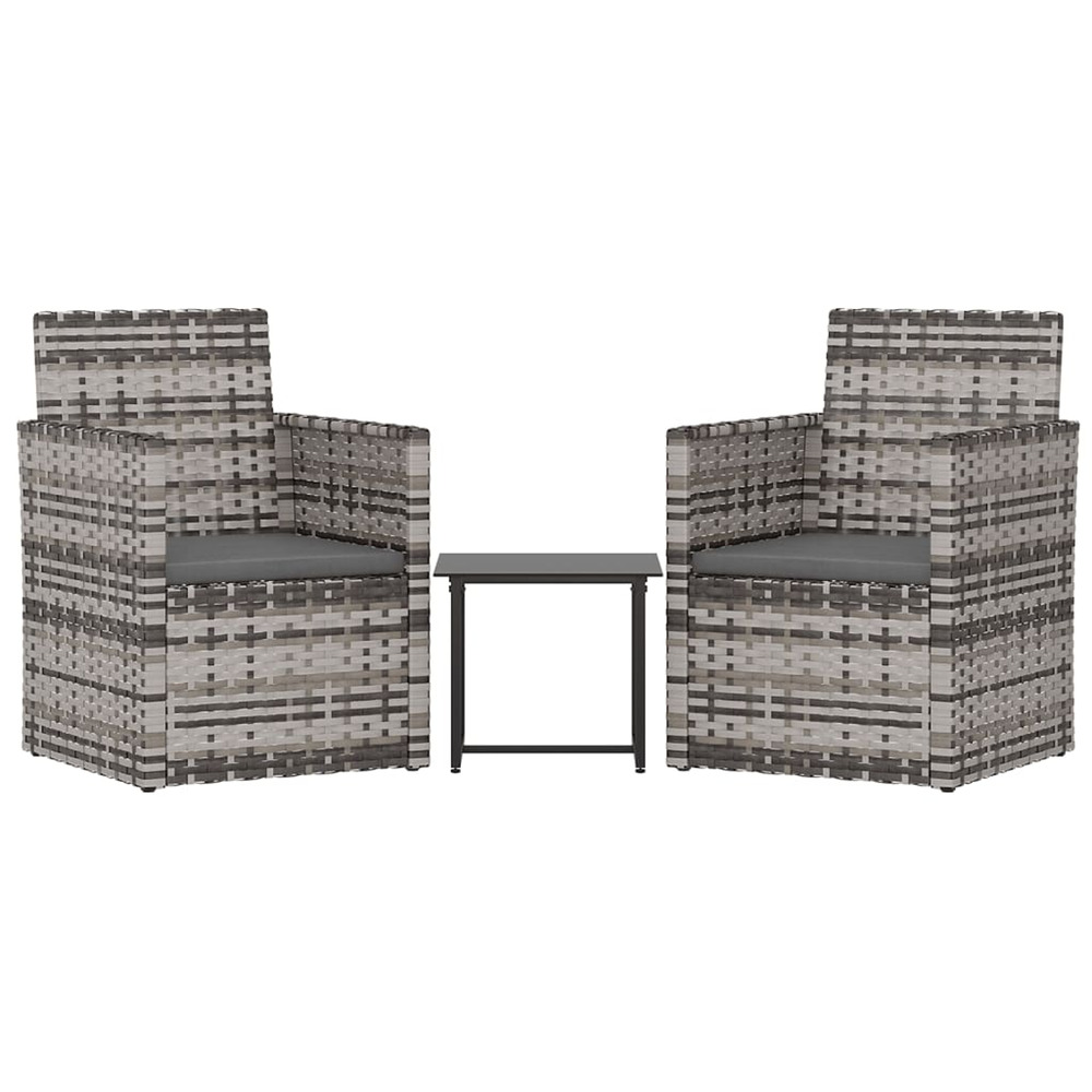 Mobilier d'extérieur 3 pcs avec coussins résine tressée gris