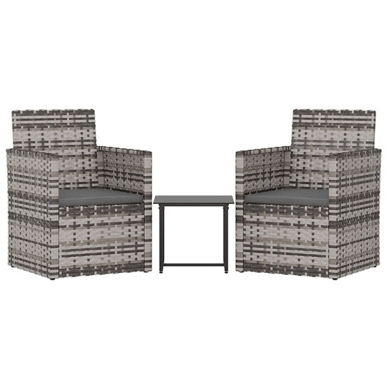 Mobilier d'extérieur 3 pcs avec coussins résine tressée gris
