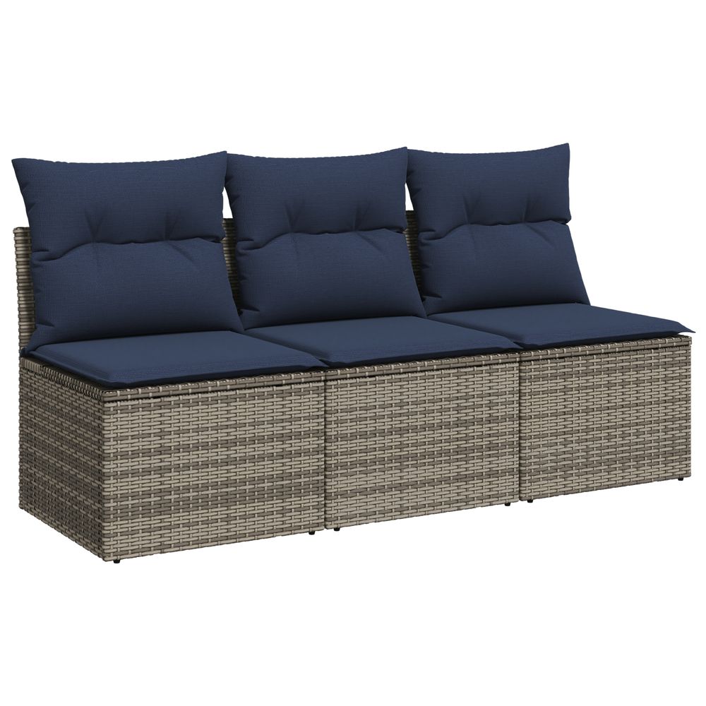 Canapé de jardin avec coussins 3 places gris résine tressée