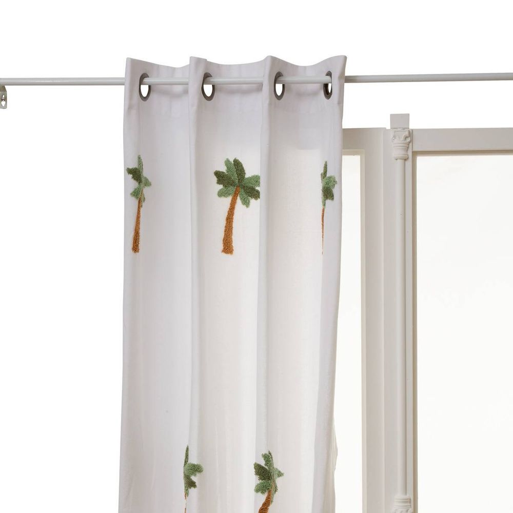 Rideau tufy 260x140cm blanc imprimé palmiers