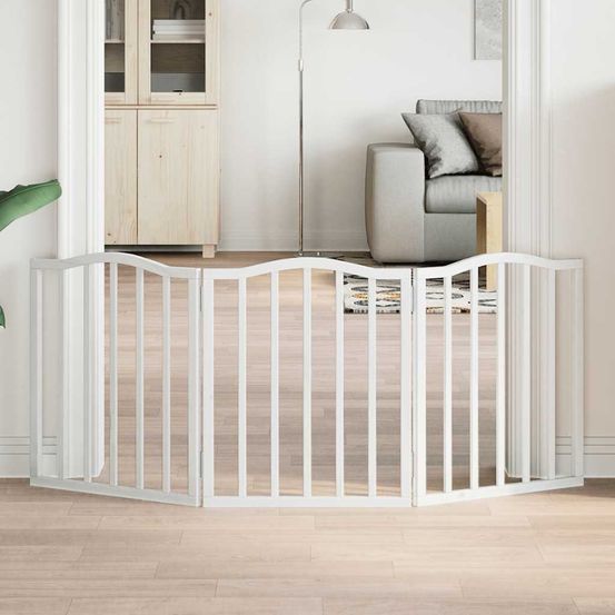Barrière sécurité chien pliable bois 3 panneaux pour intérieur blanc 150x60 cm