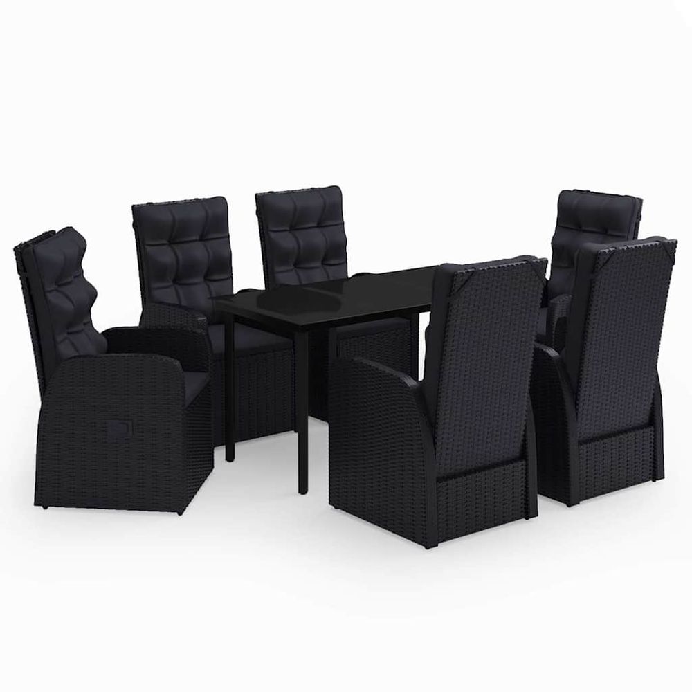 Ensemble à manger de jardin avec coussins 7 pcs noir