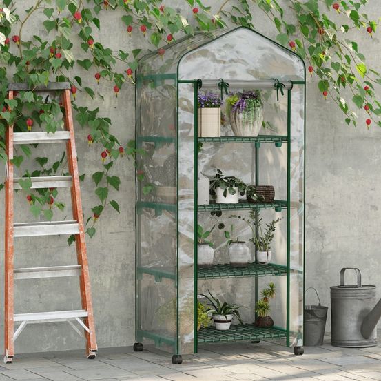 Mini serre balcon 4 étagères acier jardin semis housse transparente 69x50x165cm - comfortxl outdoor living